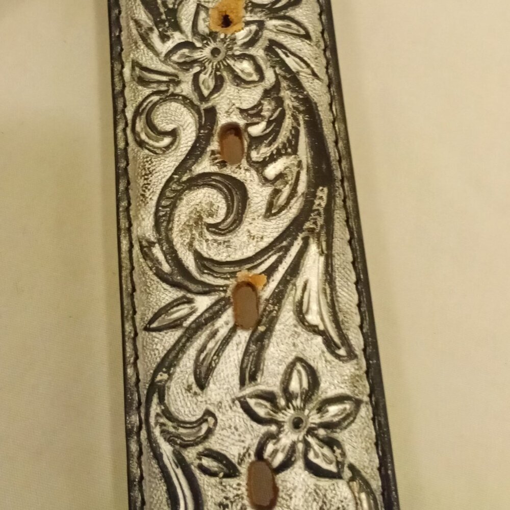 Justin Boots Ladies Belt Western Silver Black Rhinestone Buckle Size 34 - Picture 13 of 16